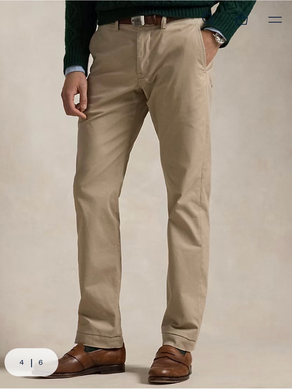 Polo Ralph Lauren Khaki Chino Pants 34x30 Stretch Slim Fit